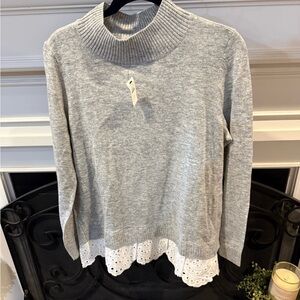 Talbots Heather Gray Sweater with Eyelet Hem
